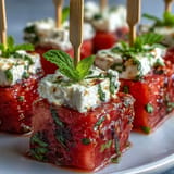 Juicy watermelon feta bites, a breezy, no-cook appetizer with fresh mint.
