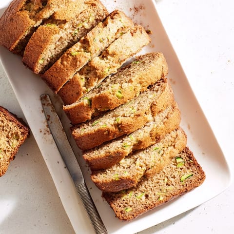 Moist Zucchini Bread slices with warm cinnamon spice, perfect for breakfast with a pat of butter.