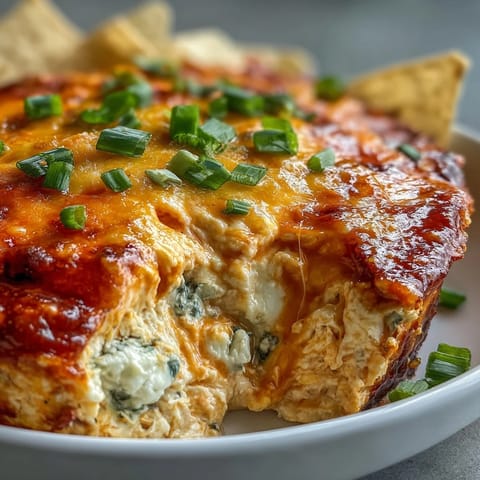 Golden and bubbly, this easy Buffalo Chicken Dip is served hot with crisp celery sticks for dipping.