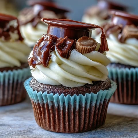 Simple Graduation Cupcakes with Cap Toppers: festive cupcakes decorated with fondant caps, colorful frosting, and edible tassels for a celebratory dessert table.