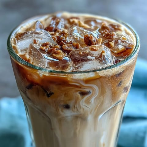 Creamy iced oat milk espresso drink with rich brown sugar syrup, ice cubes, and a hint of cinnamon for a sweet, spiced flavor.