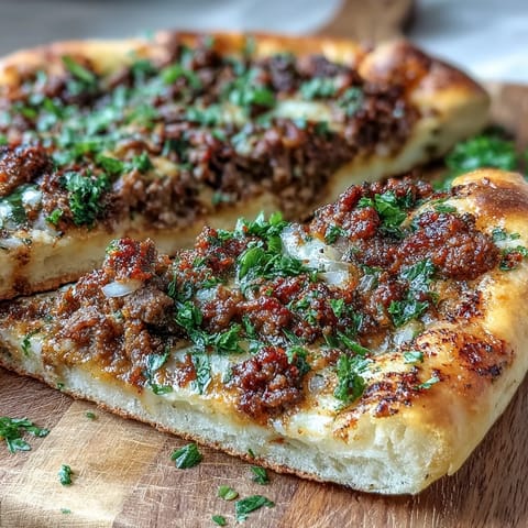 Delicious Turkish Lahmacun Pizza topped with spiced lamb and sumac, perfect for dinner.