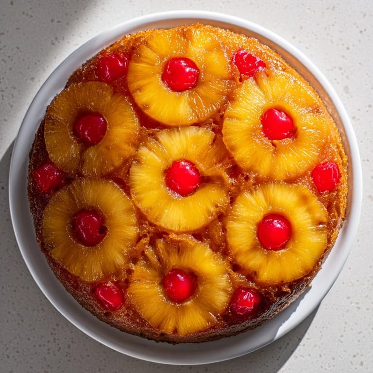 Homemade Pineapple Upside-Down Cake cooled on a wire rack, showcasing the sticky brown sugar glaze and perfect texture.