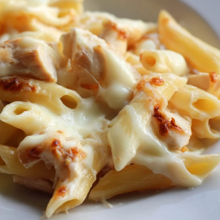 A hearty casserole of tender chicken and penne pasta coated in creamy ranch sauce, baked until bubbly.