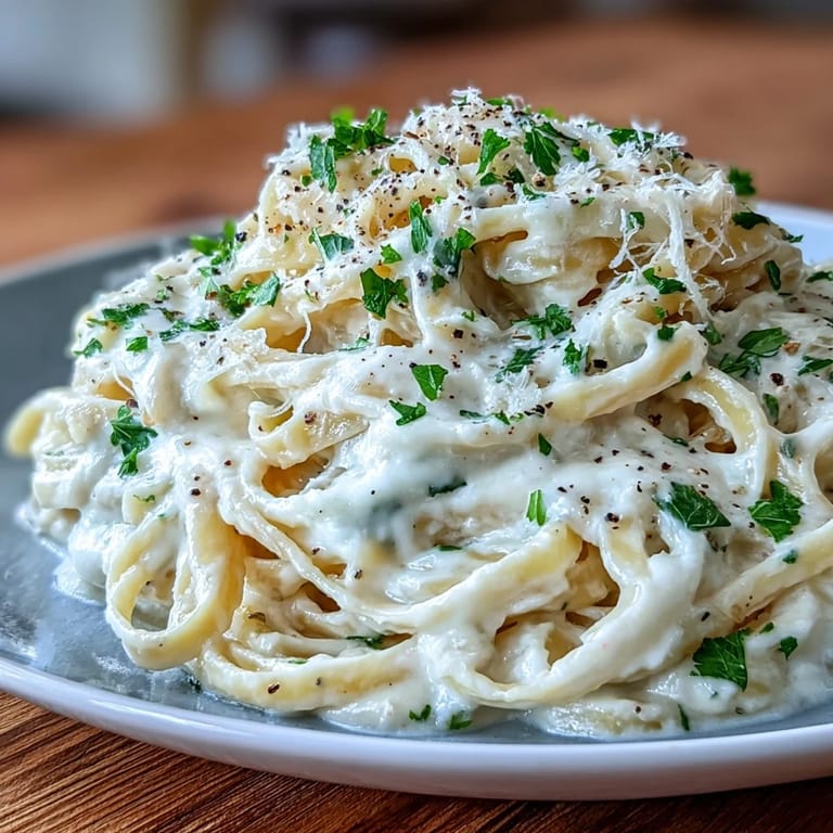 A bowl of Easy Creamy Cauliflower Alfredo pasta sits beside a fork, ready for a vegetarian dinner.  