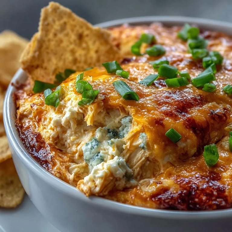 Spicy buffalo sauce and tender shredded chicken in a creamy dip, perfect for game day snacking.