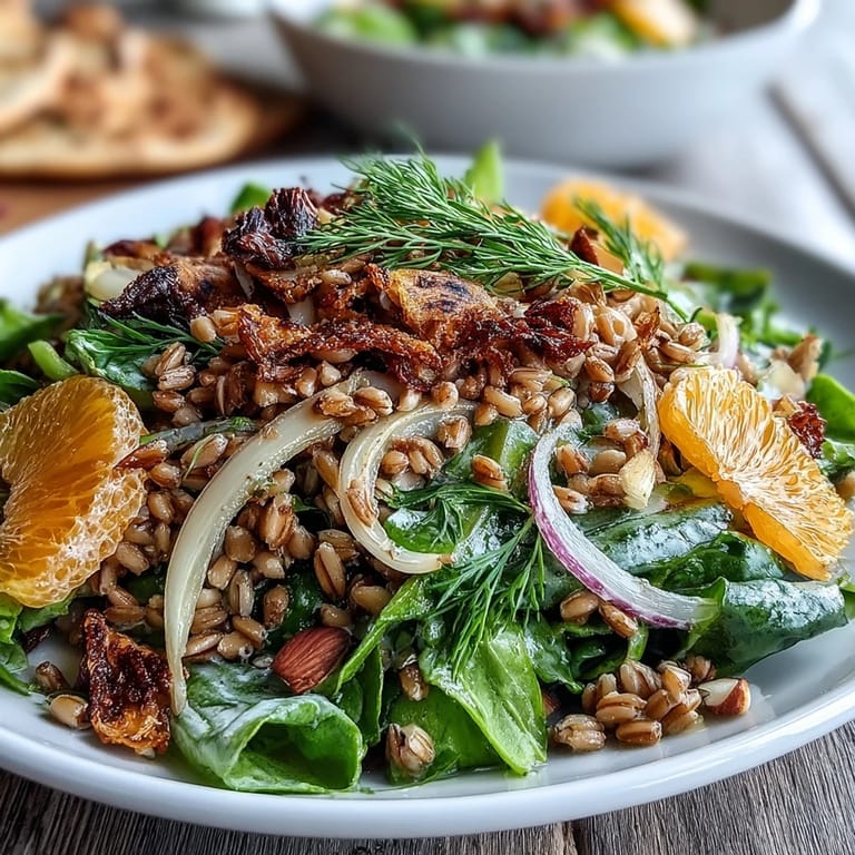 This Farro Salad Bowl with Fennel, Oranges & Almonds features toasted almonds, vibrant citrus slices, and a light vinaigrette.