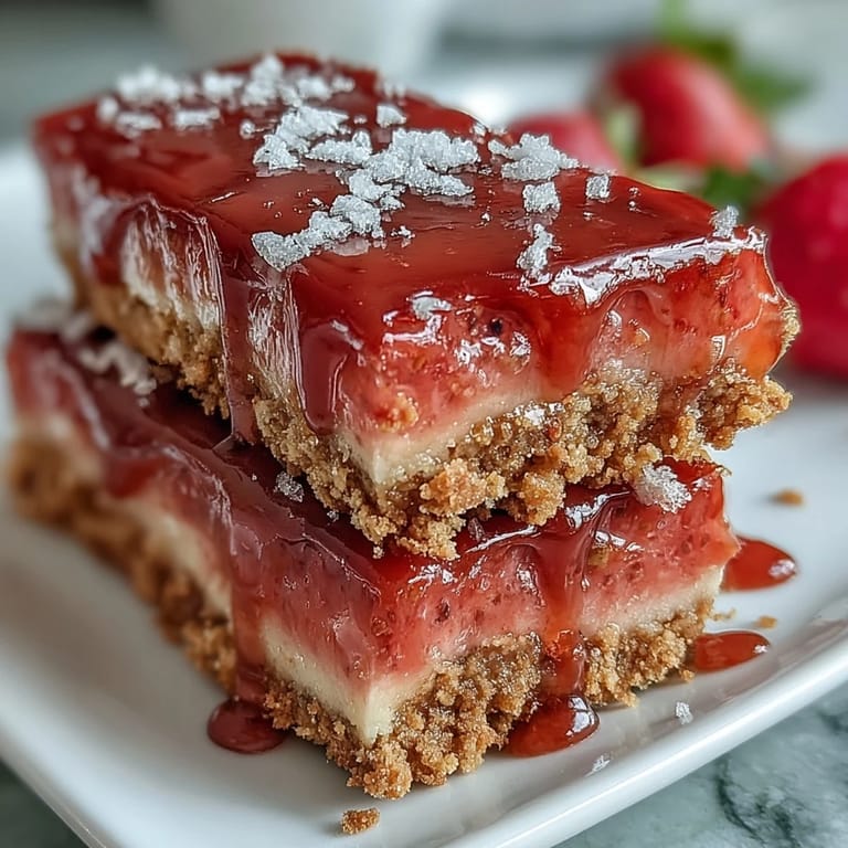 Bright and refreshing strawberry lemonade bars on a crisp shortbread base, ideal for picnics and parties.