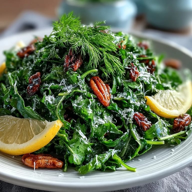 Bright lemon vinaigrette arugula salad topped with delicate Parmesan shavings and crunchy pine nuts, offering a refreshing and vibrant side dish.