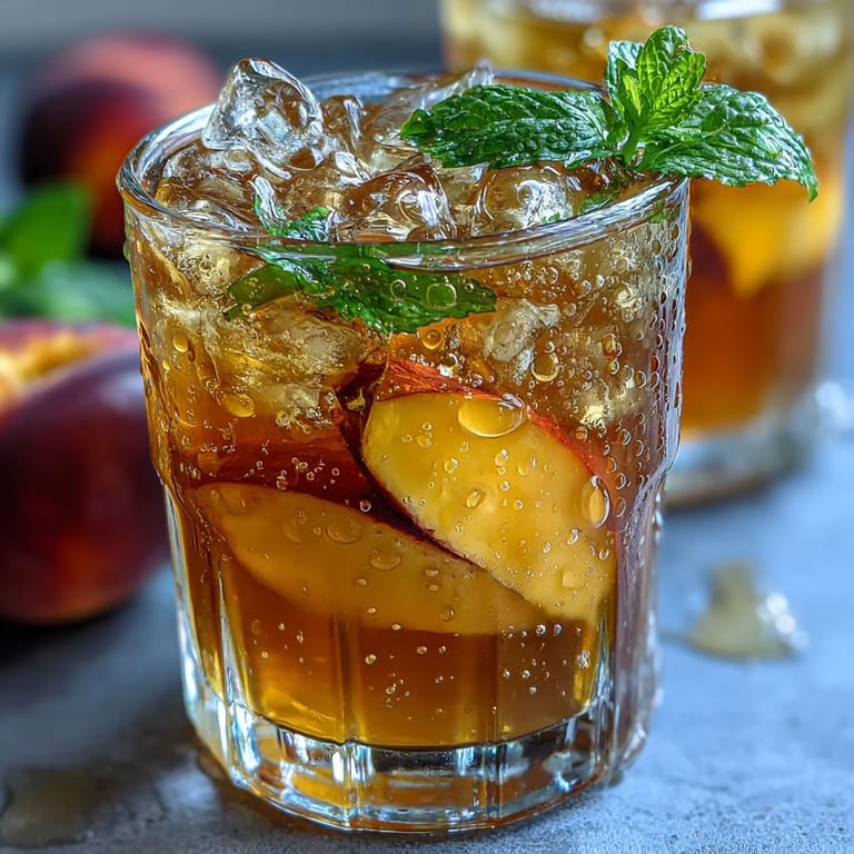 Bright and bubbly Iced Peach Green Tea Lemonade, perfect for a hot summer day.