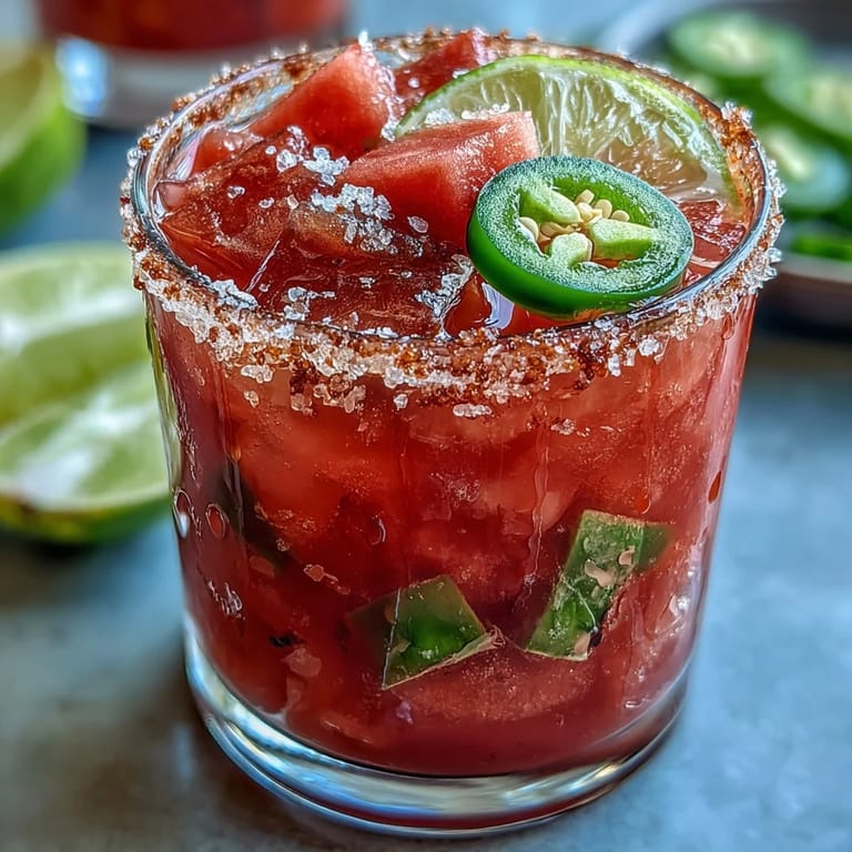 Refreshing alcohol-free watermelon mocktail with spicy jalapeño, ready to serve.