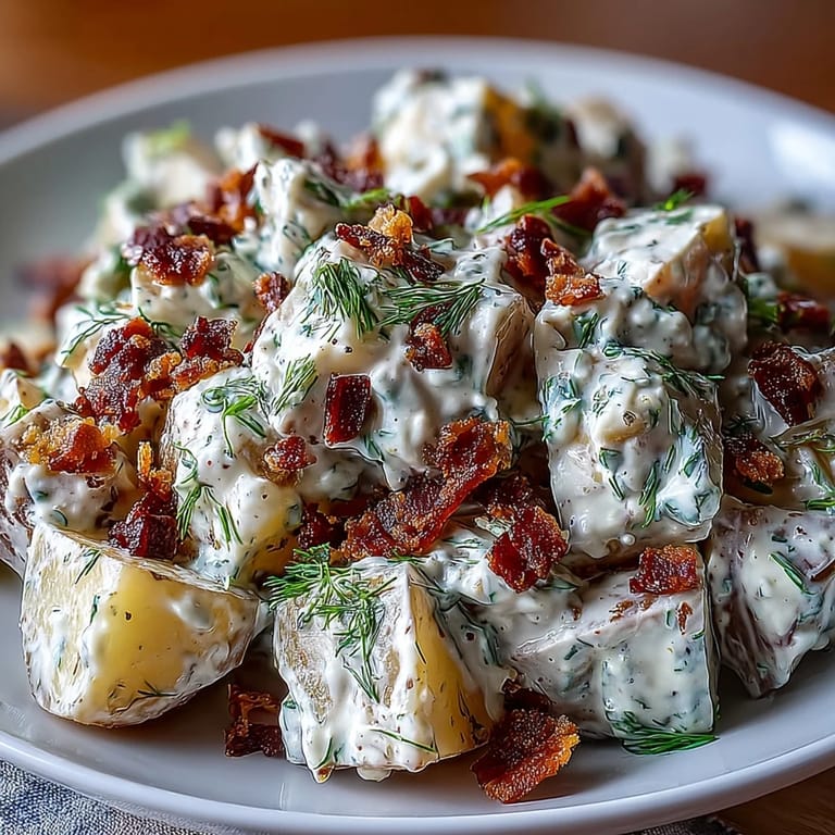 A hearty American dish, this Memorial Day Potato Salad is creamy with flavorful bacon bits.