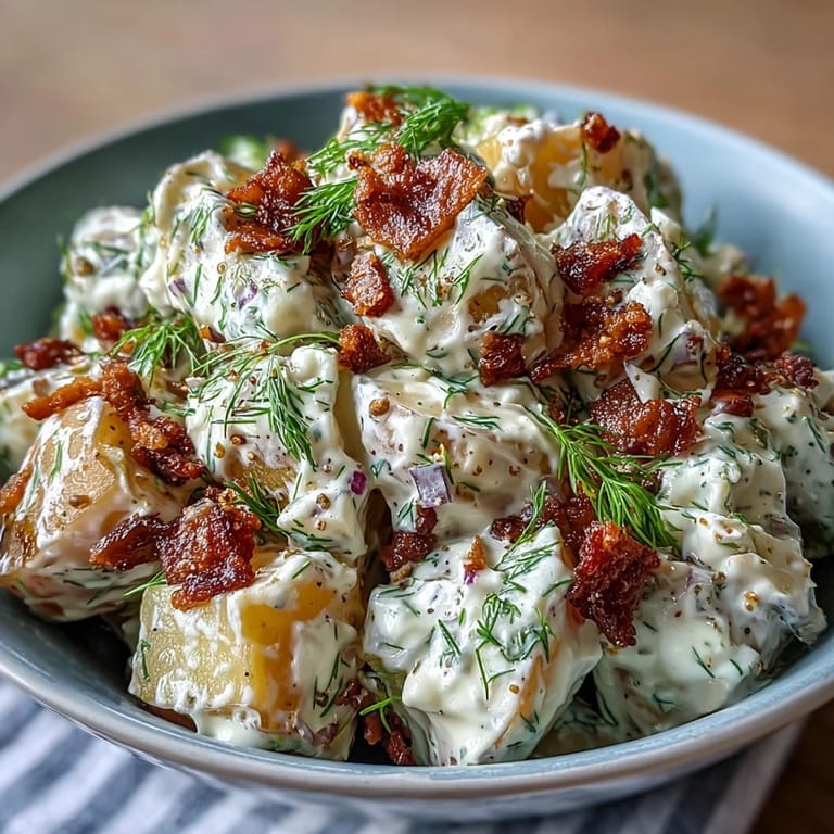 Enjoy this zesty Memorial Day Potato Salad piled high, a perfect barbecue side dish.