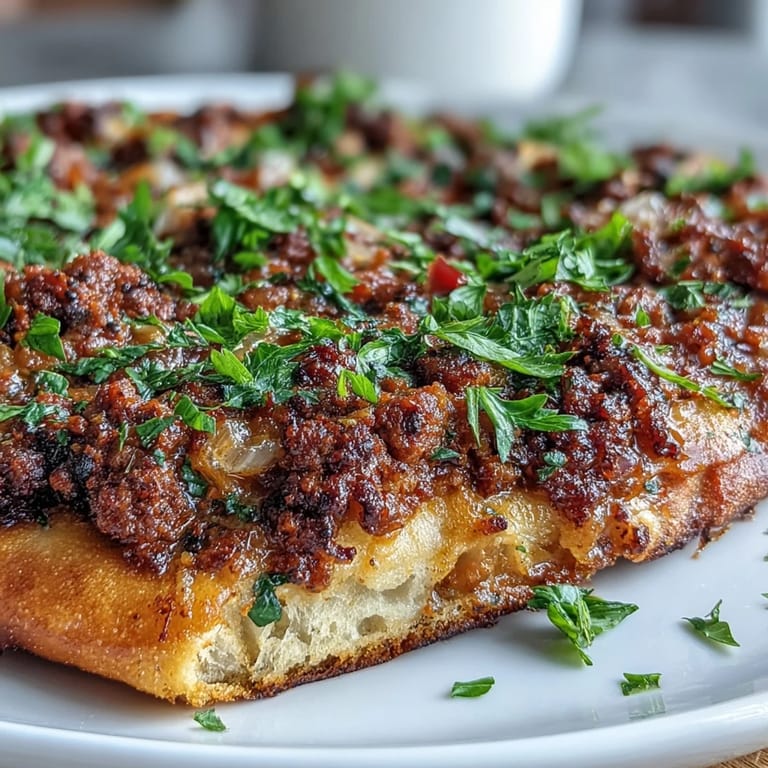 See this vibrant Turkish Lahmacun Pizza ready to be served with lemon.