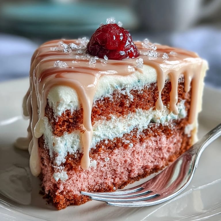 Decadent rosé velvet cake featuring a luxurious gold drip and creamy frosting.