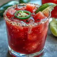 Vibrant Cinco de Mayo Watermelon Jalapeño Margarita Mocktail with salt rim.