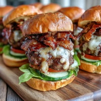 Melted cheddar and crispy bacon crown these Easy Father's Day Grilled Bacon Burger Sliders.