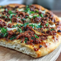 Crispy Turkish Lahmacun Pizza with savory ground lamb is a flavorful flatbread delight.